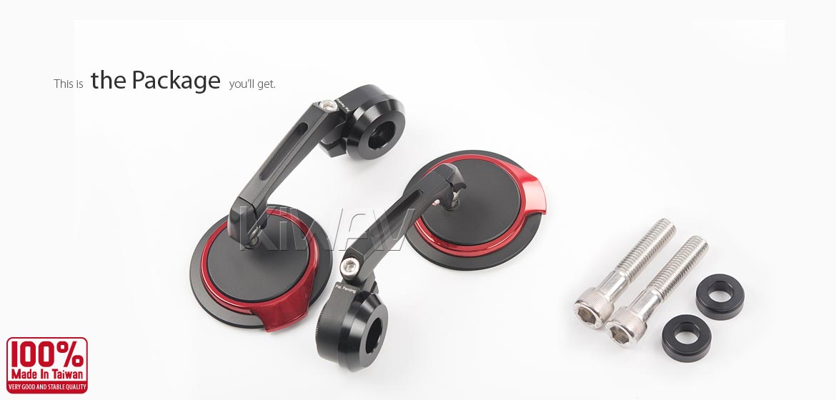 Thinnest motorcycle mirrors KiWAV motorcycle bar end mirrors Aura red compatible for BMW