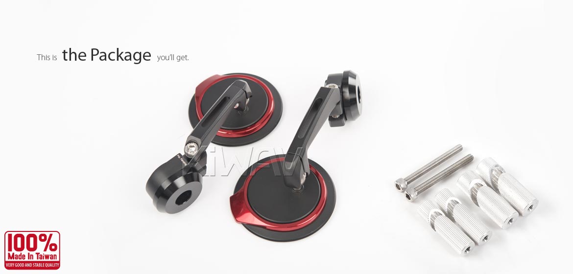 Thinnest motorcycle mirrors KiWAV motorcycle bar end mirrors Aura red for 7/8 inch hollow end handlebars