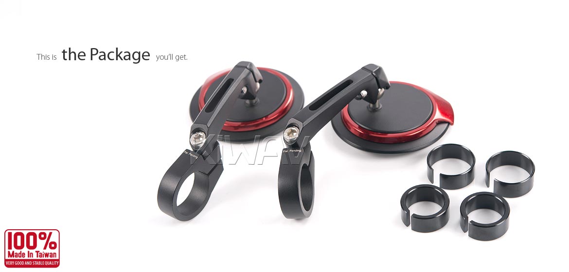 Thinnest motorcycle mirrors KiWAV motorcycle bar end mirrors Aura red for 22/25mm handlebar