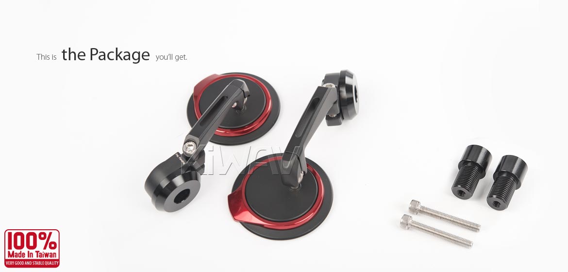 Thinnest motorcycle mirrors KiWAV motorcycle bar end mirrors Aura red compatible for Yamaha M16 threaded handlebars