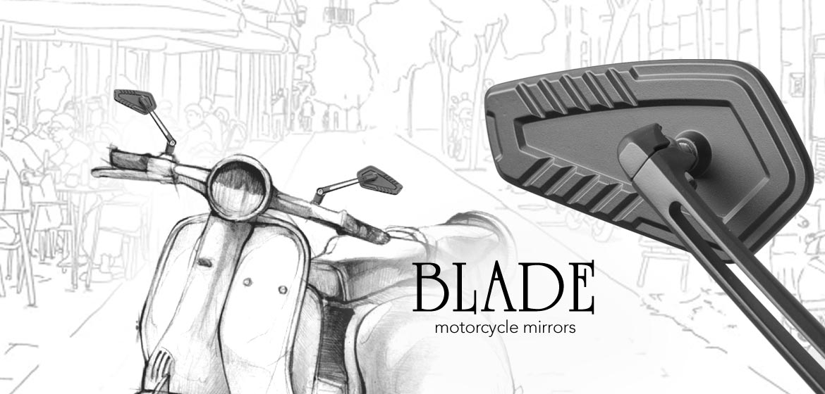 Thinnest motorcycle mirrors KiWAV motorcycle mirrors Blade black compatible for most modern Vespa models, GTS/ GTV/ LX/ LT/ LXV/ S