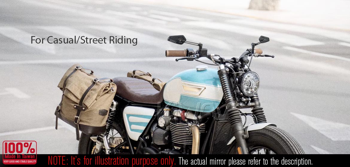 Thinnest motorcycle mirrors KiWAV motorcycle mirrors Blade black compatible with Triumph 25mm handlebar and go-through mounts
