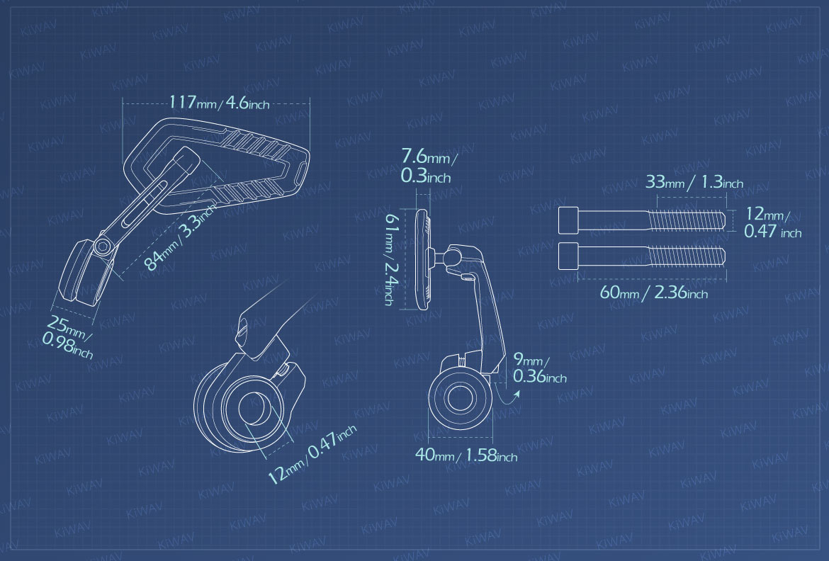Measurement of KiWAV motorcycle bar end mirrors Blade compatible for BMW