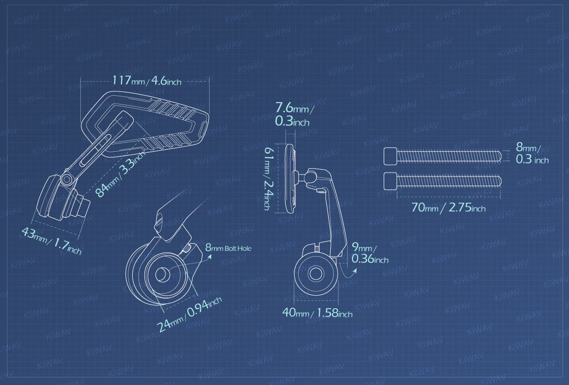 Measurement of KiWAV motorcycle bar end mirrors Blade compatible for Indian Scout Bobber