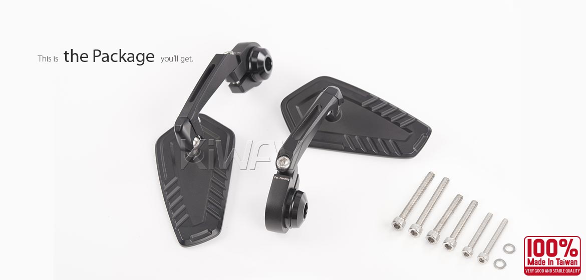 The thinnest motorcycle mirrors KiWAV motorcycle bar end mirrors Blade black compatible for Triumph air-cooled motorcycles