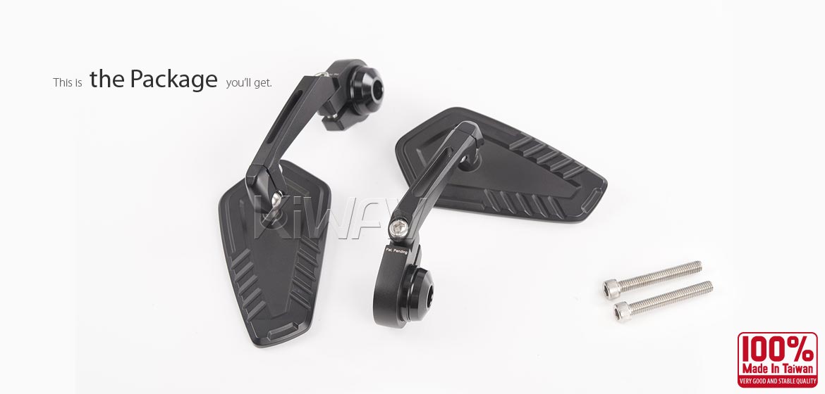 The thinnest motorcycle mirrors KiWAV motorcycle bar end mirrors Blade black compatible for M6 threaded handlebars