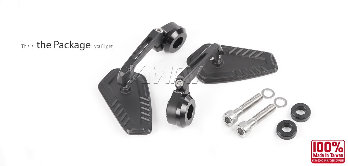 The thinnest motorcycle mirrors KiWAV motorcycle bar end mirrors Blade black compatible for BMW M10 threaded handlebar