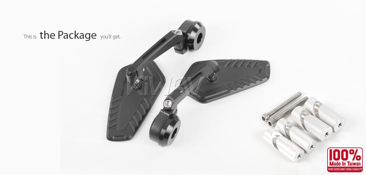 The thinnest motorcycle mirrors KiWAV motorcycle bar end mirrors Blade black for 1 inch & 1-1/4 inch hollow end handlebars