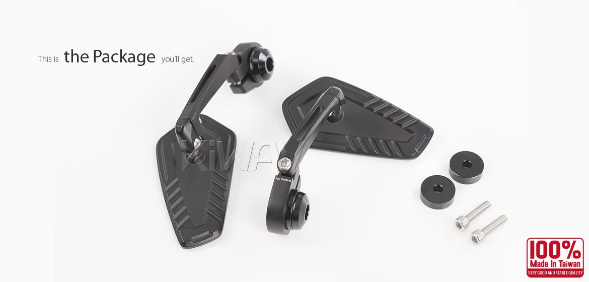 KiWAV motorcycle bar end mirrors Blade black compatible with some Vespa models, GTS/ GTV/ GT