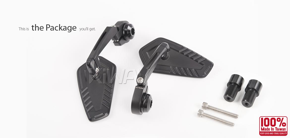 The thinnest motorcycle mirrors KiWAV motorcycle bar end mirrors Blade black compatible for Yamaha M16 threaded handlebars