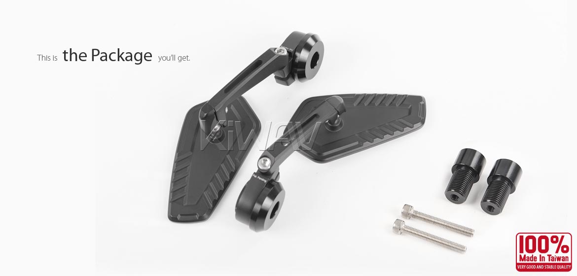 The thinnest motorcycle mirrors KiWAV motorcycle bar end mirrors Blade heavy weight black compatible for Yamaha M16 threaded handlebars