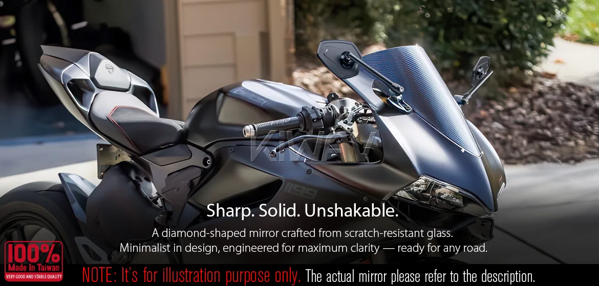 KiWAV motorcycle mirrors Blok fairing mount with chrome adapter compatible with Ducati Panigale