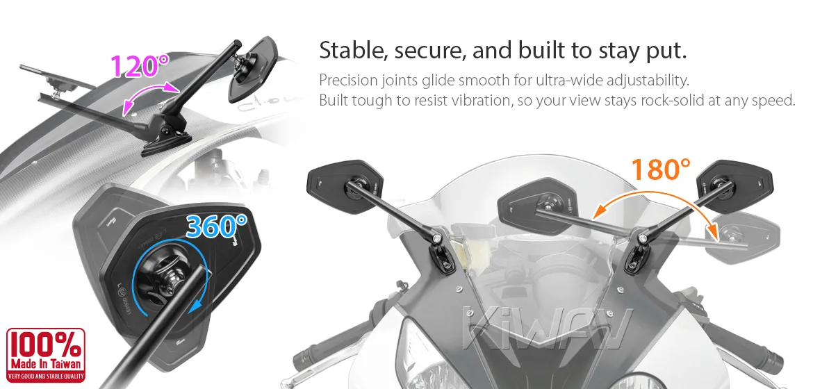 KiWAV motorcycle mirrors Blok fairing mount with black adapter for sportbikes