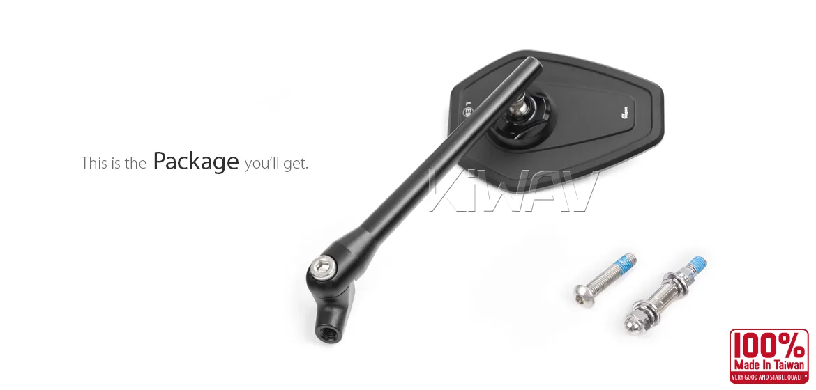 KiWAV motorcycle mirrors Blok a piece compatible with most Harley Davidson, BMW R18