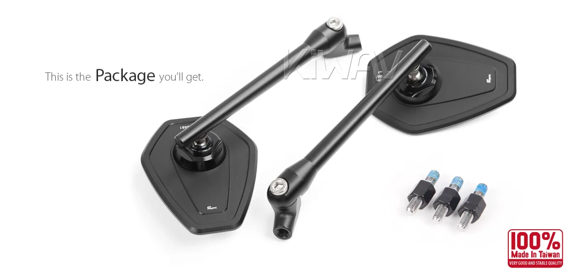 KiWAV motorcycle mirrors Blok universal fit for 8mm threaded