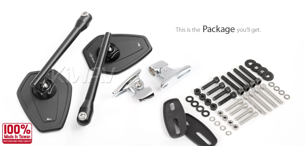 KiWAV motorcycle mirrors Blok fairing mount with chrome adapter compatible with Ducati Panigale