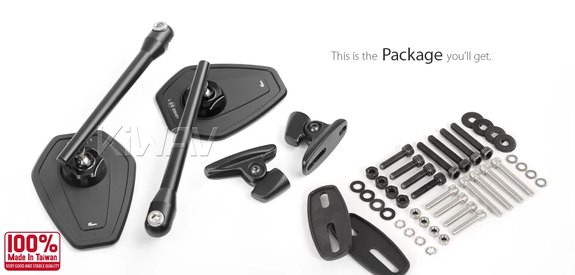 KiWAV motorcycle mirrors Blok fairing mount with black adapter compatible with Ducati Panigale