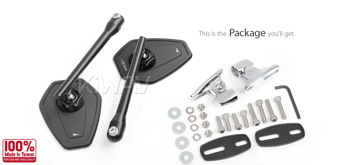 KiWAV motorcycle mirrors Blok fairing mount with chrome adapter for sportbikes