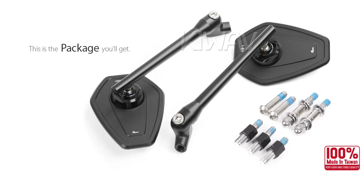 KiWAV motorcycle mirrors Blok universal fit for 10mm mirror thread and Harley Davidson
