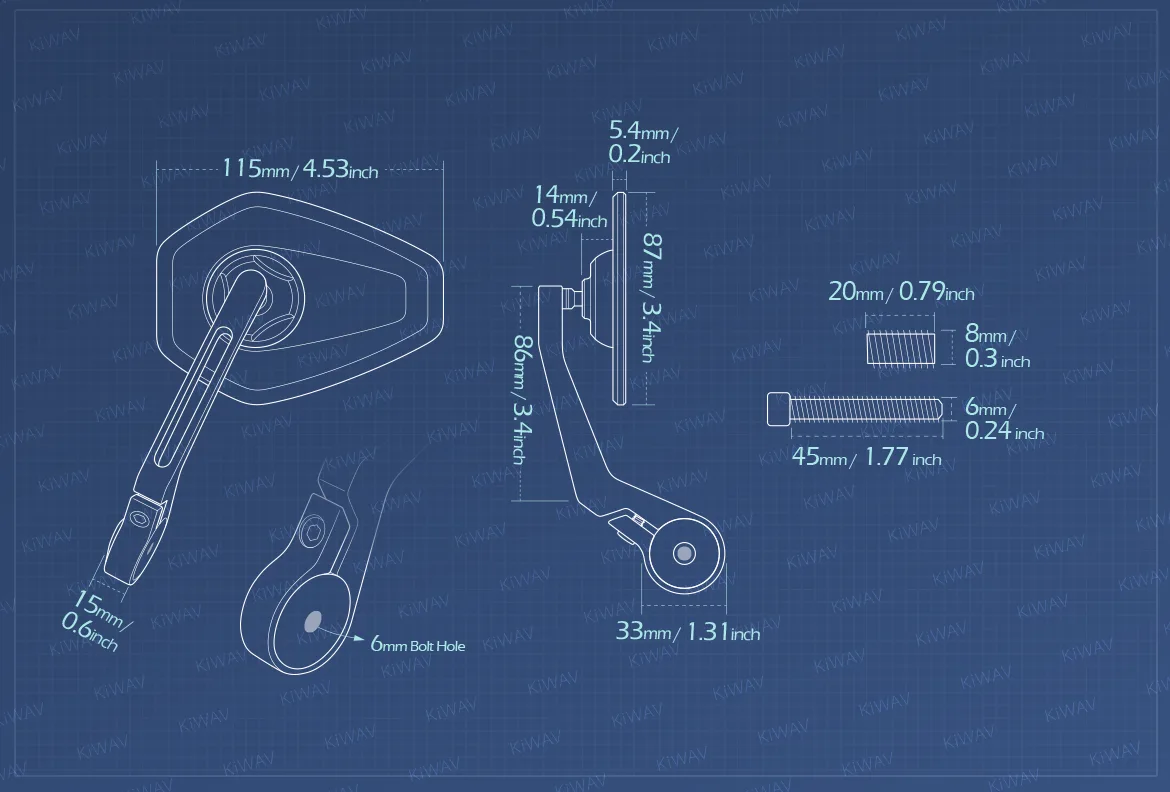 Measurement of KiWAV motorcycle bar end mirror Blok a piece compatible for Harley Sportster S Nightster 2021-