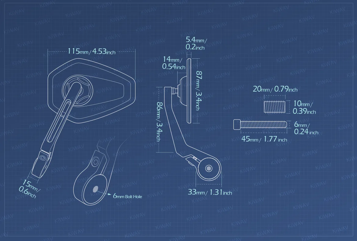 Measurement of KiWAV motorcycle bar end mirror Blok a piece compatible with BMW M10 threaded handlebar