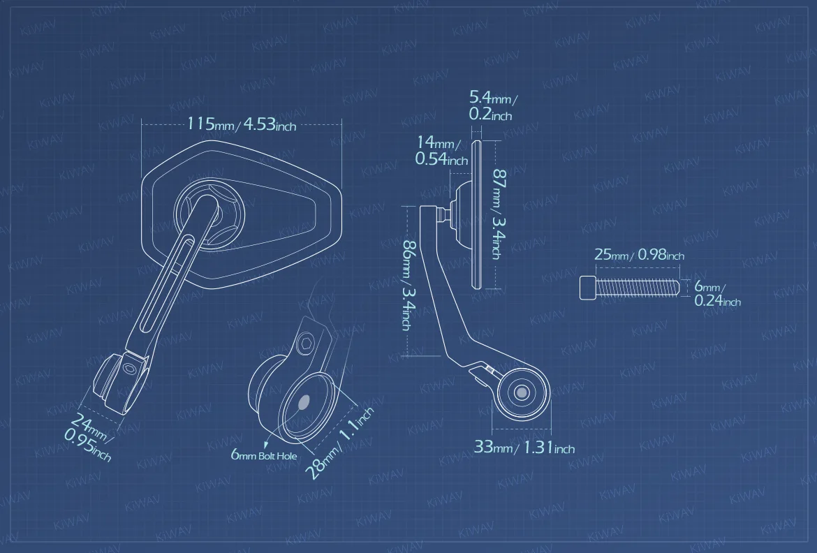 Measurement of KiWAV motorcycle bar end mirror Blok a piece compatible with Moto Guzzi