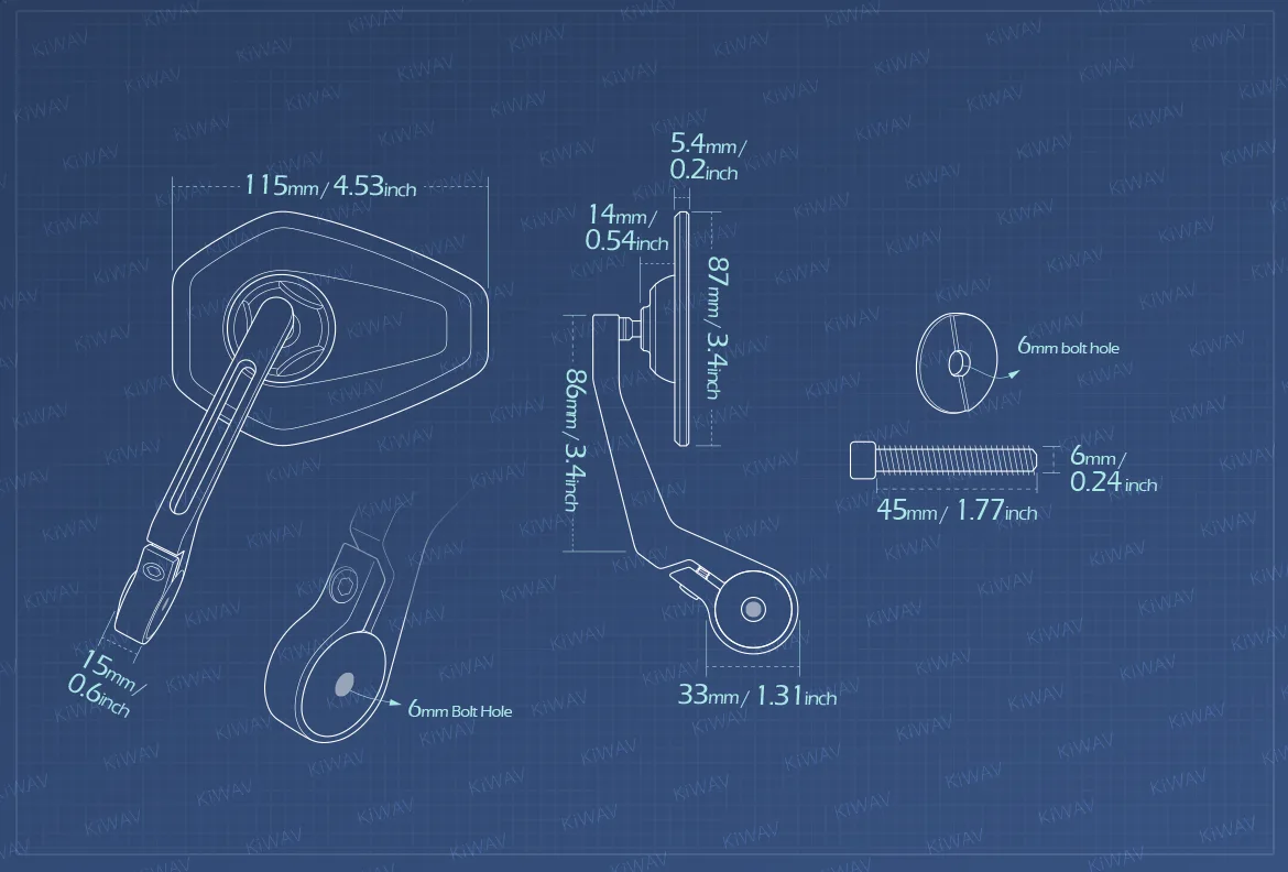 Measurement of KiWAV motorcycle bar end mirror Blok a piece compatible with Royal Enfield Interceptor 650