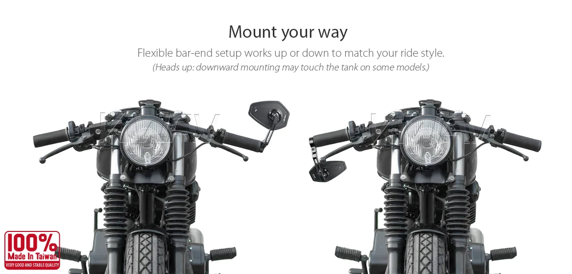 KiWAV motorcycle bar end mirror Blok black a piece compatible with Harley Davidson Sportster Dyna Softail XG street