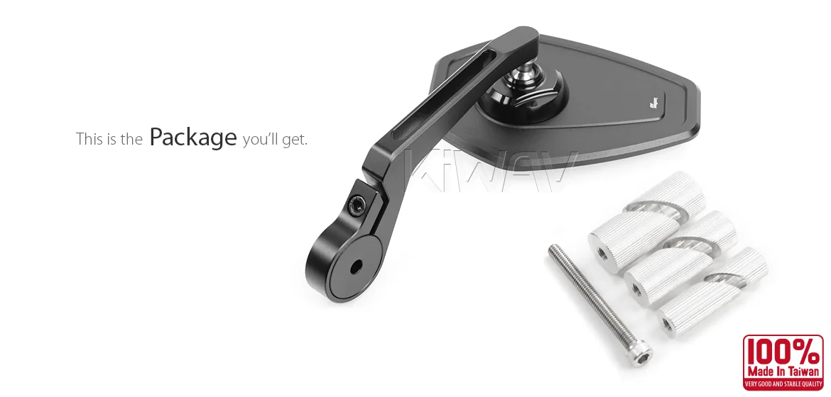 KiWAV motorcycle bar end mirror Blok black a piece universal fit for 7/8, 1, 1-1/4 inch hollow end handlebars