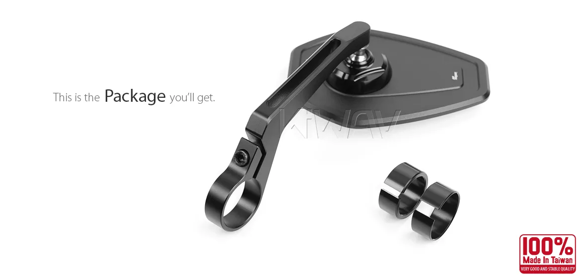 KiWAV motorcycle bar end mirror Blok black a piece for 22/25mm handlebar