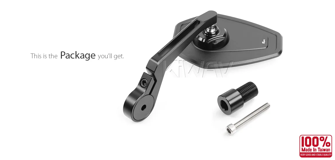 KiWAV motorcycle bar end mirror Blok black a piece compatible with Yamaha M16 threaded handlebars