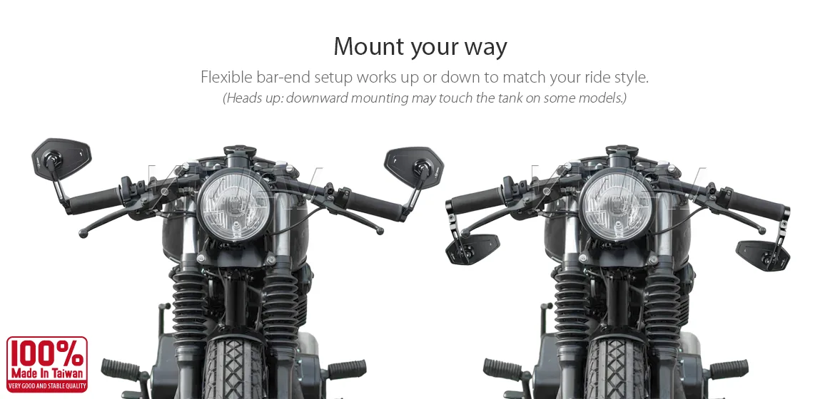 KiWAV motorcycle bar end mirror Blok black a pair universal fit for 7/8, 1, 1-1/4 inch hollow end handlebars