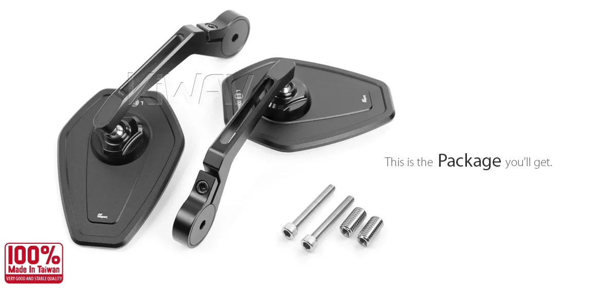 KiWAV motorcycle bar end mirror Blok black a pair compatible with BMW M10 threaded handlebar