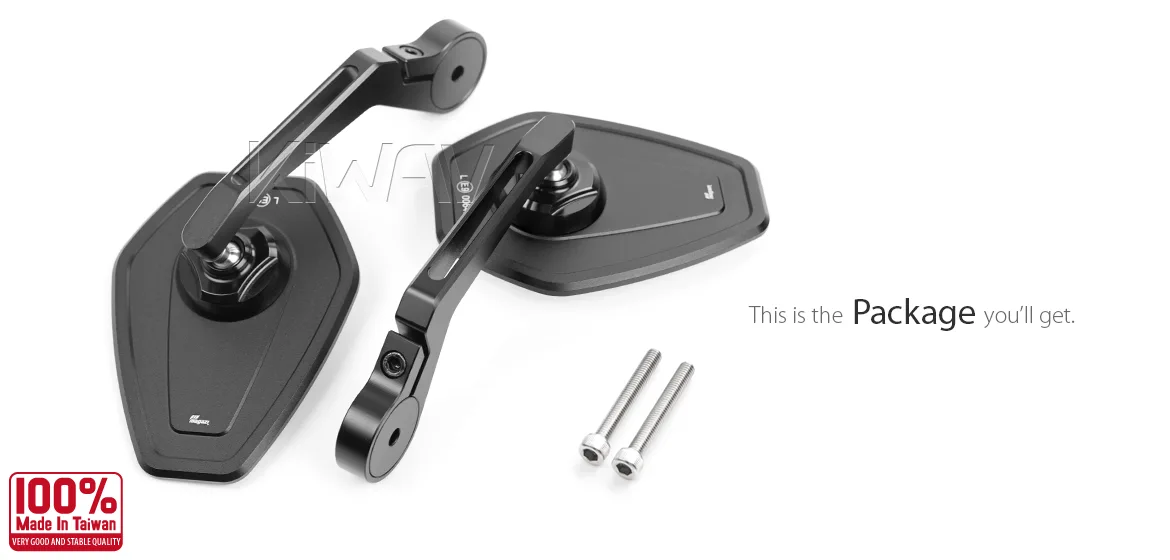 KiWAV motorcycle bar end mirror Blok black a pair for M6 threaded handlebars