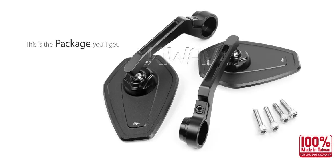 KiWAV motorcycle bar end mirror Blok black a pair compatible with Triumph water-cooled models