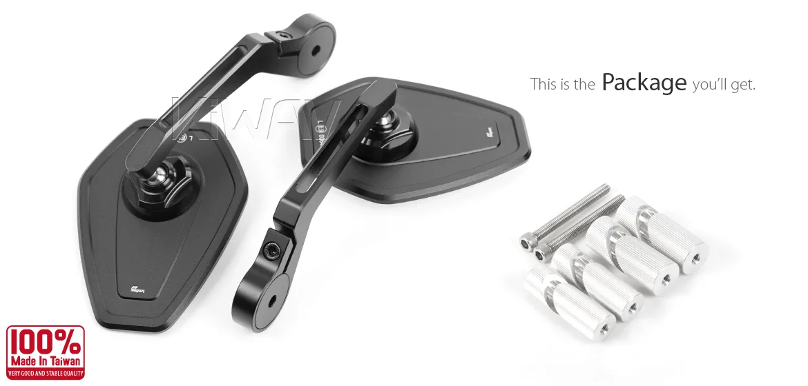 KiWAV motorcycle bar end mirror Blok black a pair for 1 & 1-1/4 inch hollow hollow end handlebars
