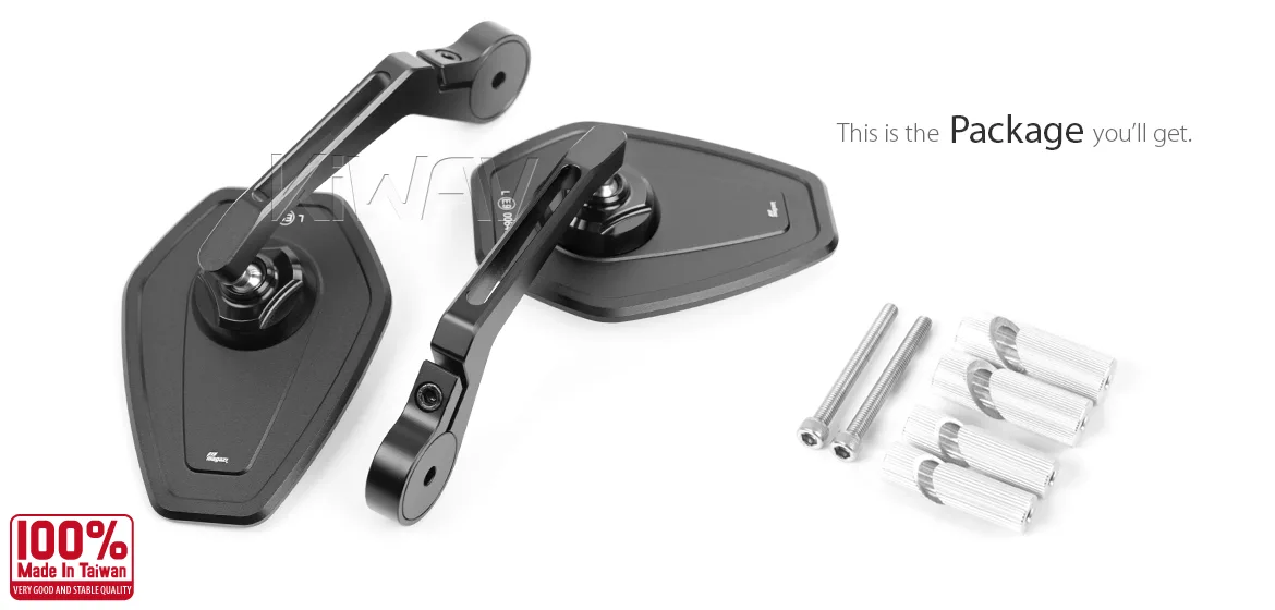 KiWAV motorcycle bar end mirror Blok black a pair for 7/8 inch hollow end handlebars