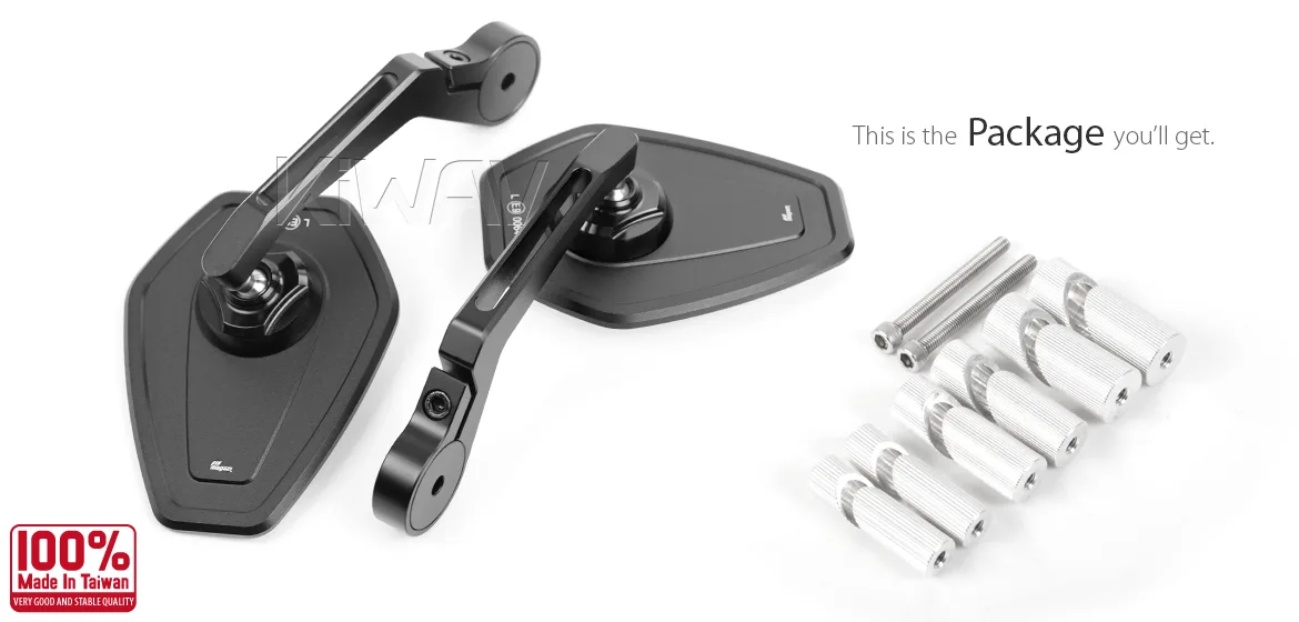 KiWAV motorcycle bar end mirror Blok black a pair universal fit for 7/8, 1, 1-1/4 inch hollow end handlebars