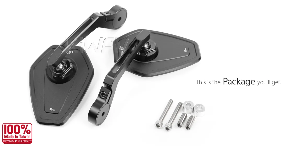 KiWAV motorcycle bar end mirror Blok black a pair compatible with Indian Scout Bobber