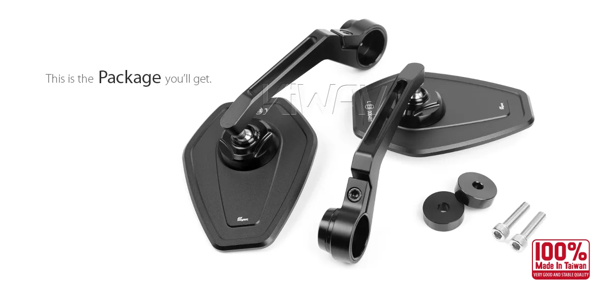 KiWAV motorcycle bar end mirror Blok black a pair compatible with Moto Guzzi
