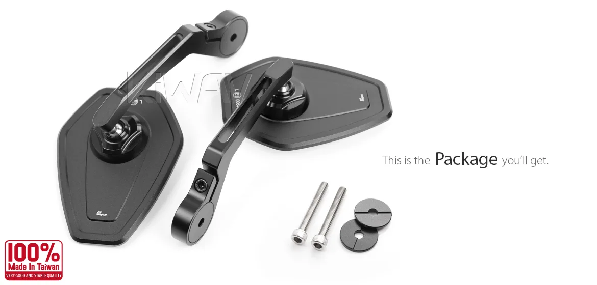 KiWAV motorcycle bar end mirror Blok black a pair compatible with Royal Enfield Interceptor 650
