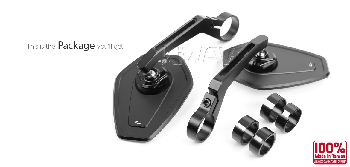 KiWAV motorcycle bar end mirror Blok black a pair for 22/25mm handlebar