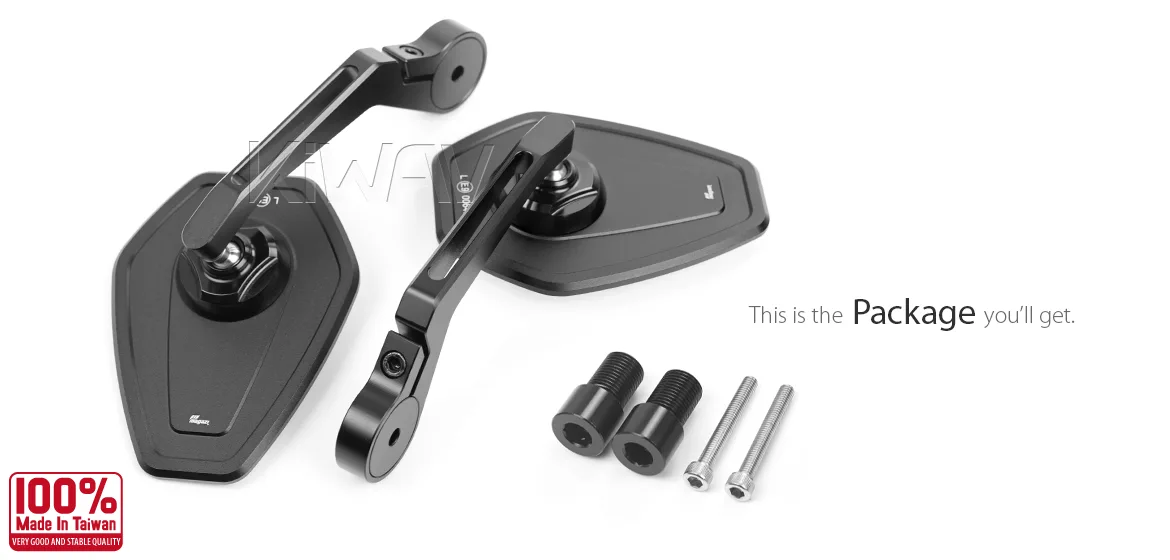 KiWAV motorcycle bar end mirror Blok black a pair compatible with Yamaha M16 threaded handlebars