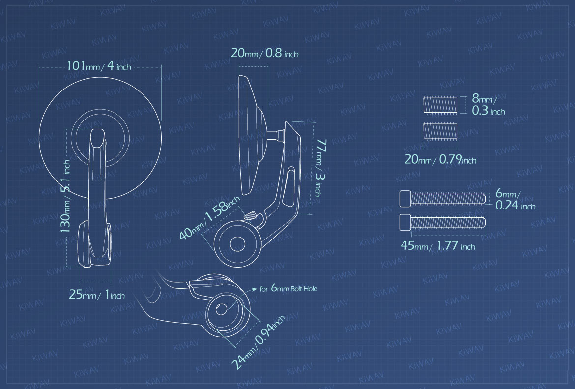Measurement of KiWAV Bob motorcycle bar end mirrors for M8 threaded handlebar