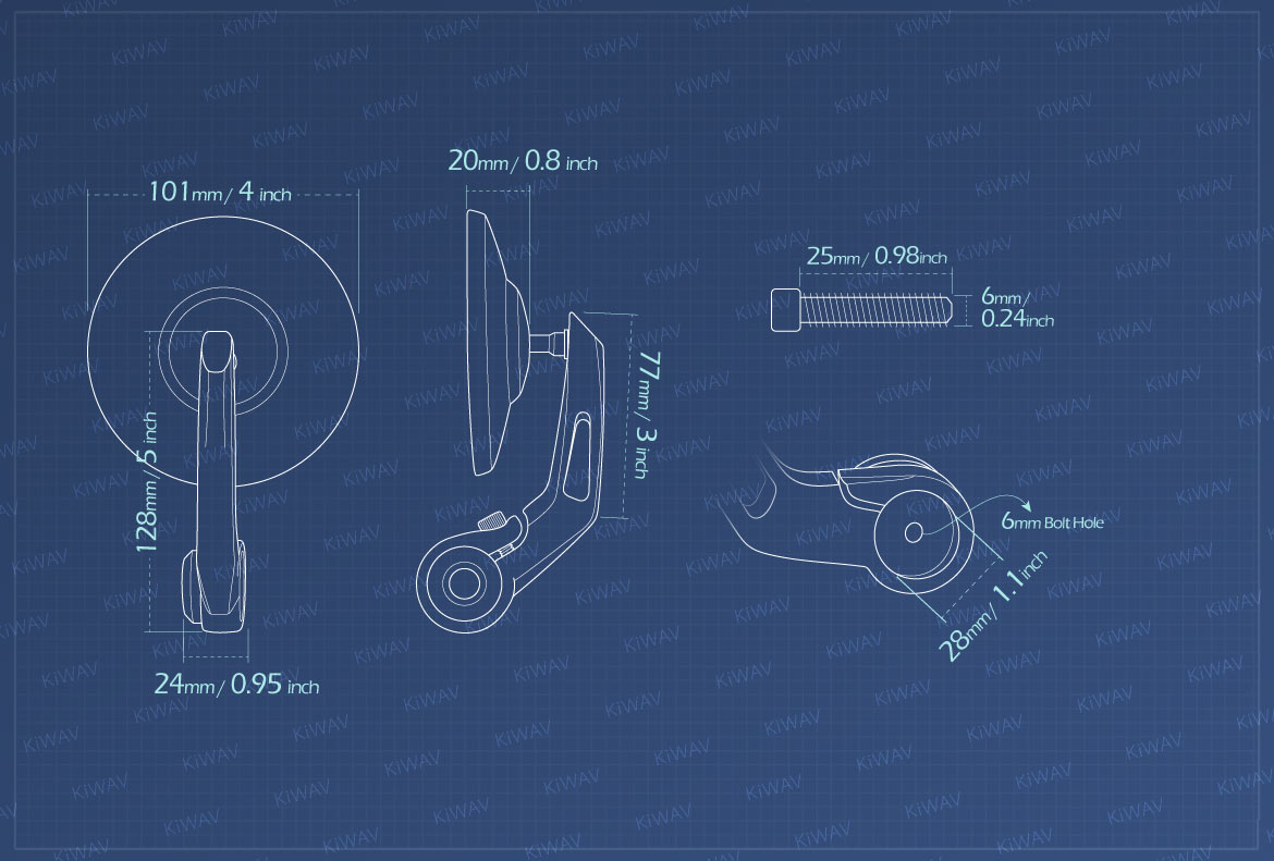 Measurement of KiWAV Bob motorcycle bar end mirrors for most Moto Guzzi motorcycles
