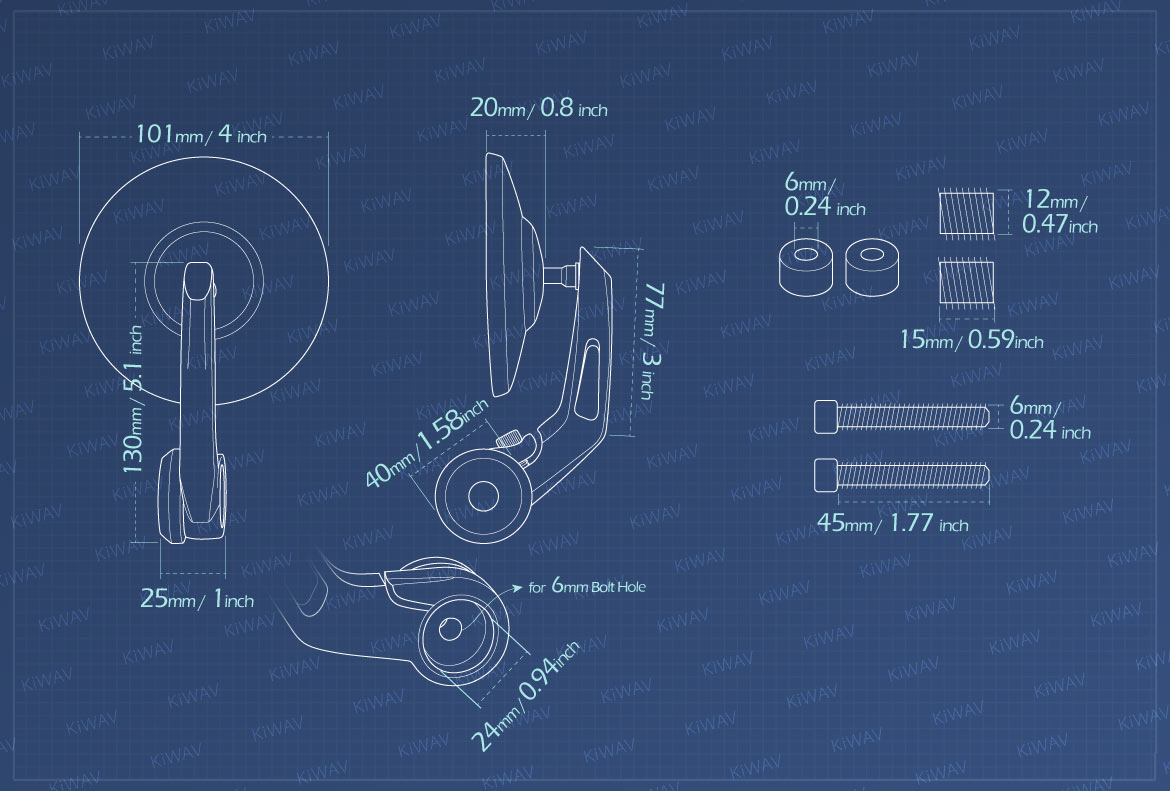Measurement of KiWAV Bob motorcycle bar end mirrors compatible for BMW M12 threaded handlebar