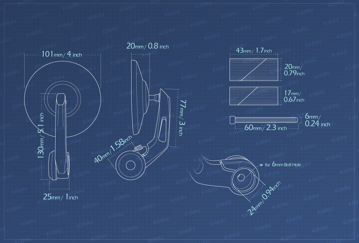 Measurement of KiWAV Bob motorcycle bar end mirrors for 1inch hollow end handlebars