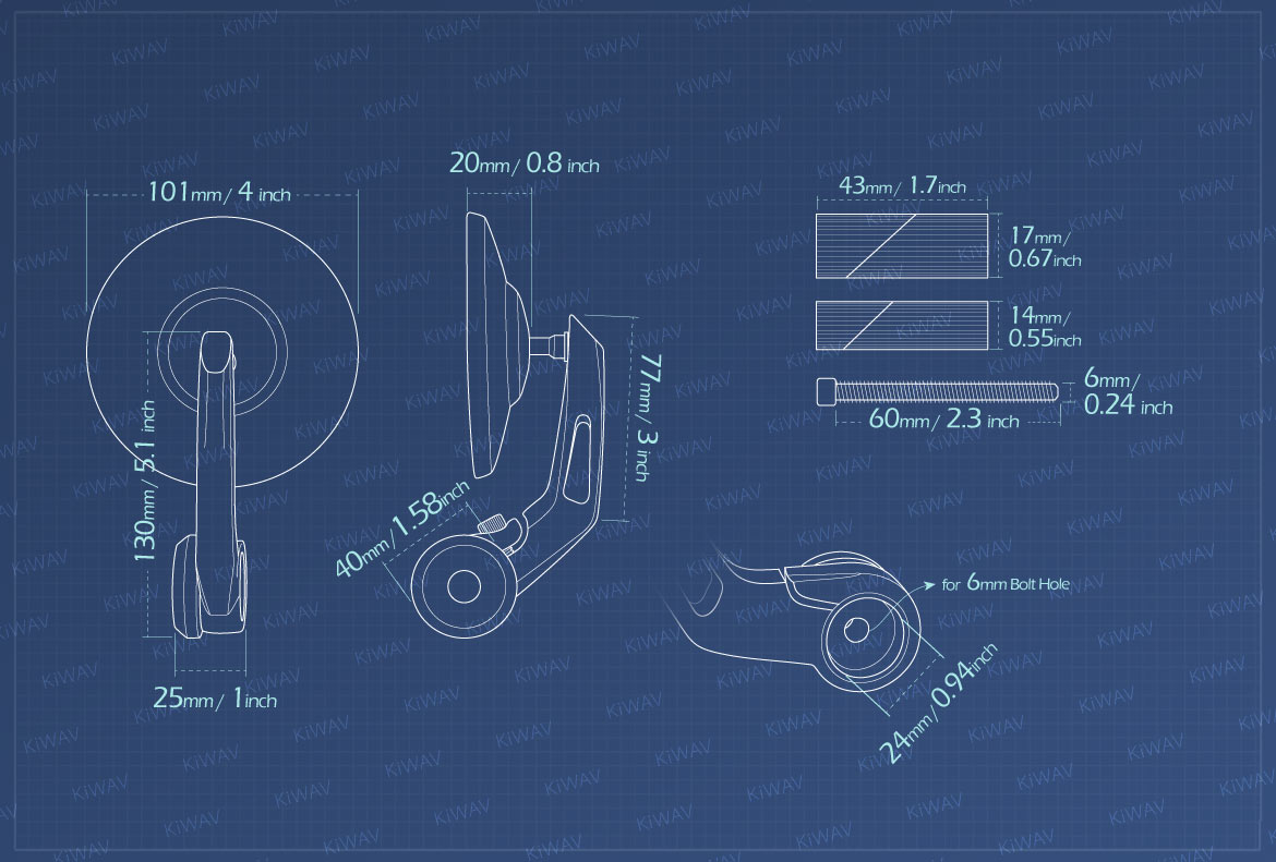 Measurement of KiWAV Bob motorcycle bar end mirrors for 7/8inch hollow end handlebars