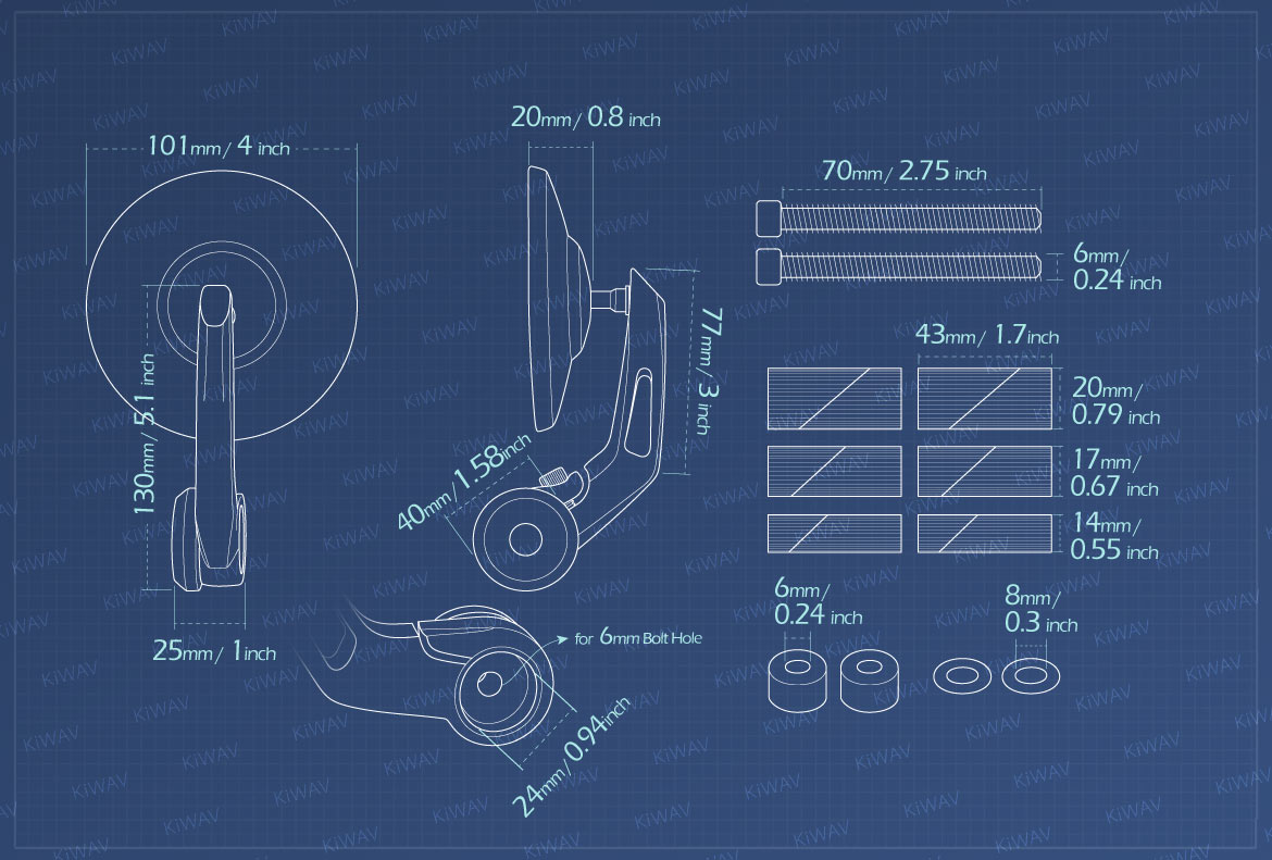 Measurement of KiWAV Bob motorcycle bar end mirrors compatible for Specific Indian models