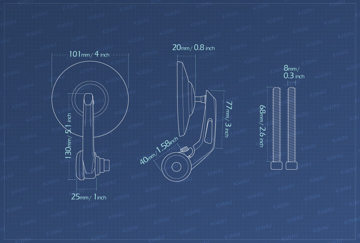 Measurement of KiWAV Bob motorcycle bar end mirrors